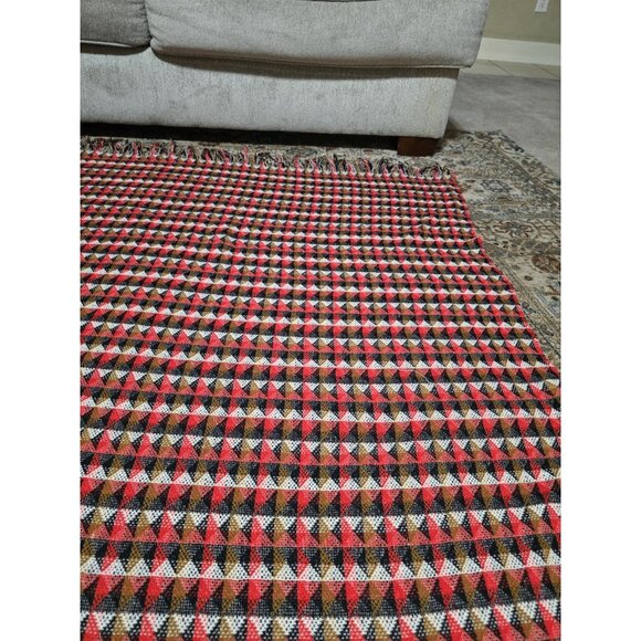 Vintage 100 Percent Virgin Wool Aztec Blanket 72x50 W/tassels Good Condition - Picture 6 of 10